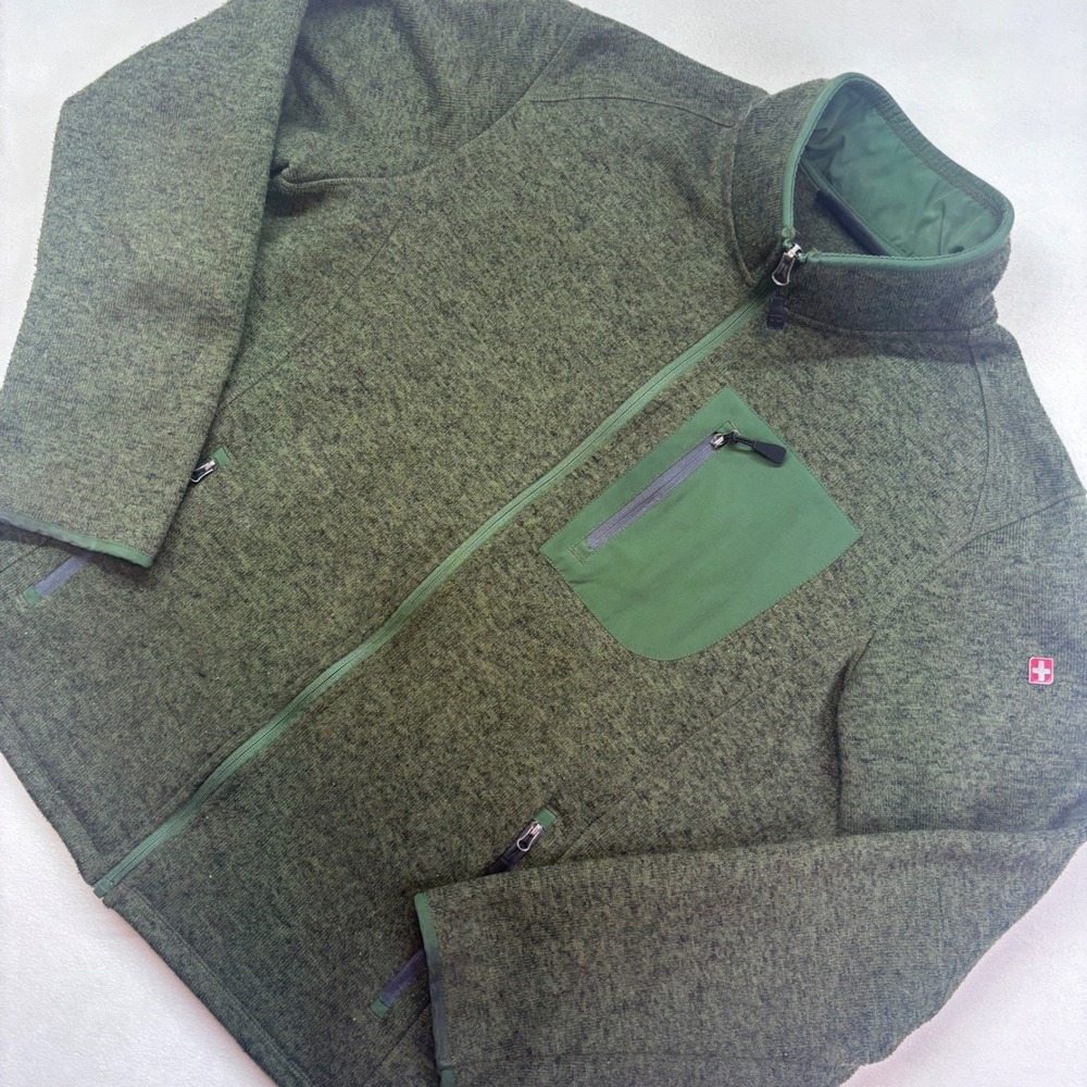 Swiss Tech Men's Fleece Jacket Green XL / XG 46-48 Full Zip Pockets Outdoor